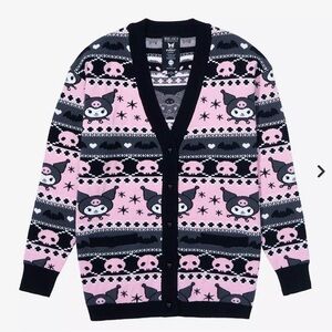 Sanrio Kuromi Patterned Cardigan BoxLunch Exclusive, pink & black sz M oversized